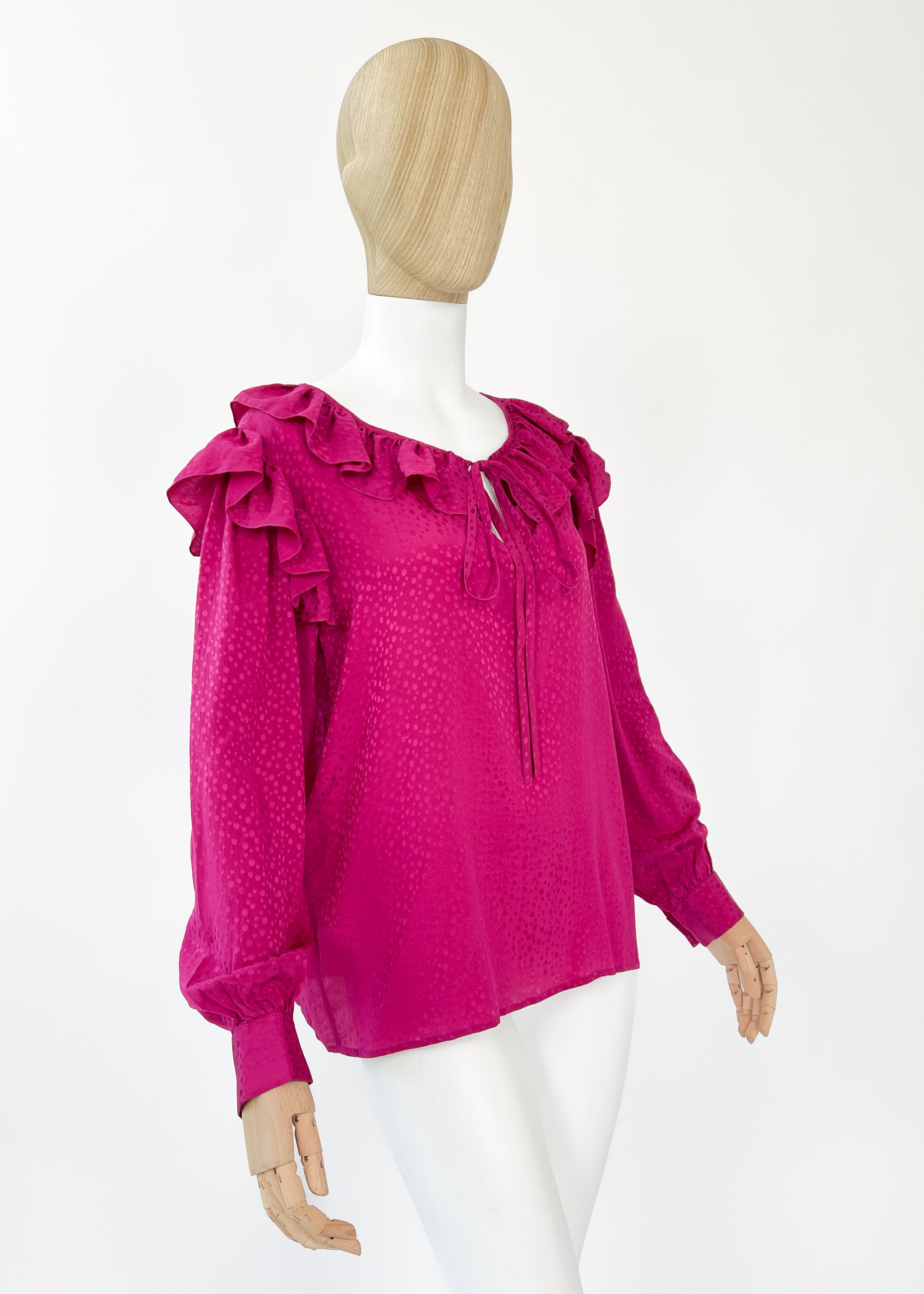 Vintage 1970s YSL Silk Fuchsia Blouse