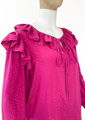 Vintage 1970s YSL Silk Fuchsia Blouse