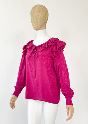 Vintage 1970s YSL Silk Fuchsia Blouse
