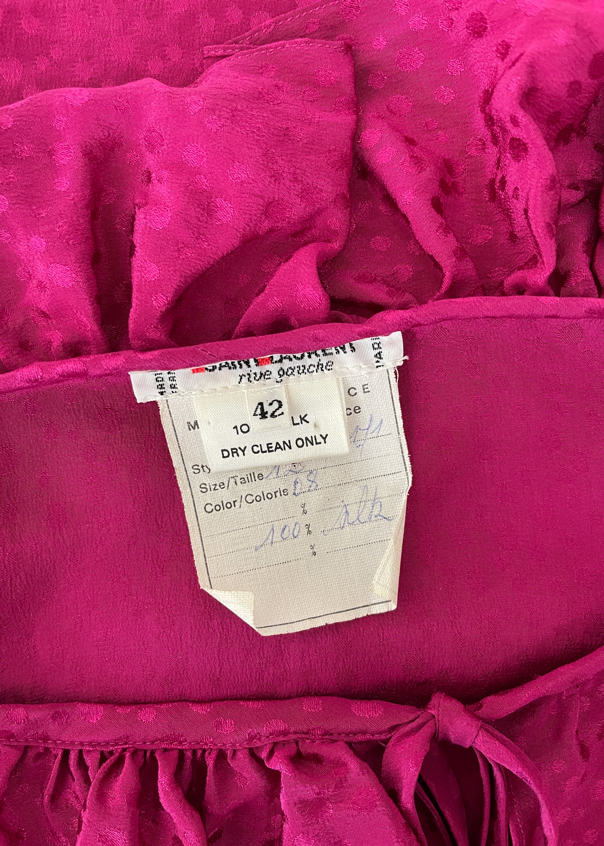 Vintage 1970s YSL Silk Fuchsia Blouse