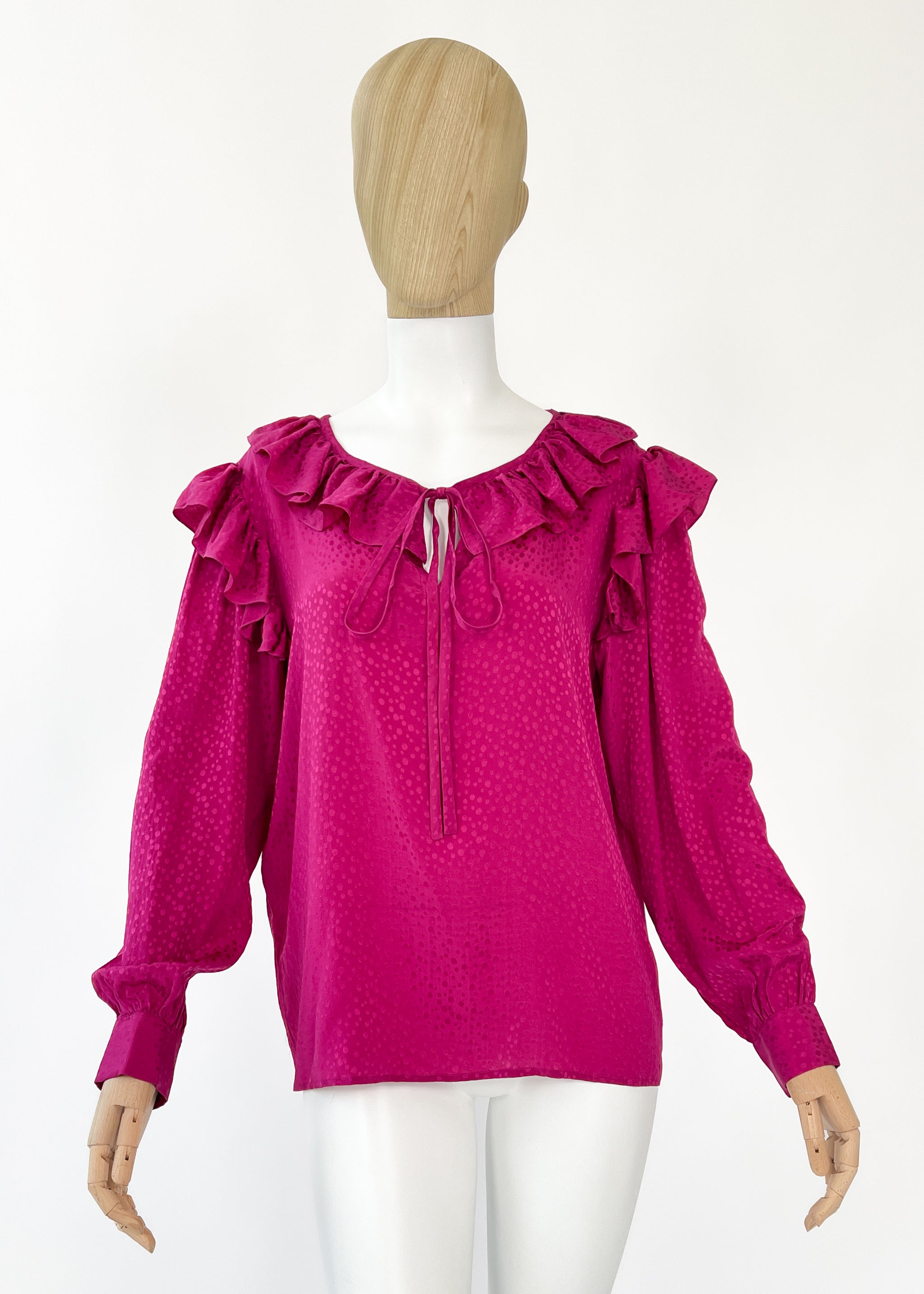 Vintage 1970s YSL Silk Fuchsia Blouse