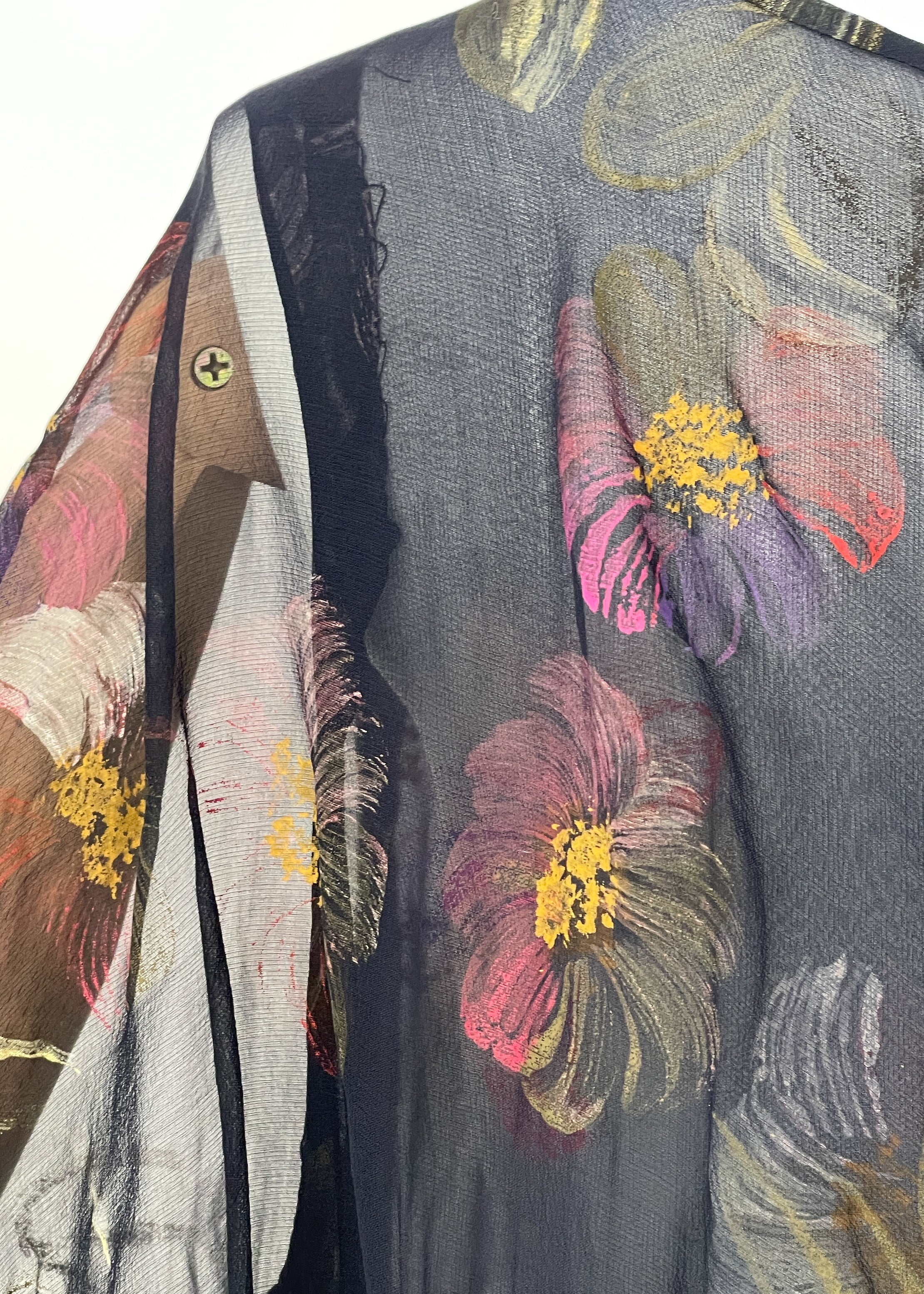 Vintage 1970s Italian Hand Painted Silk Tiered Dress
