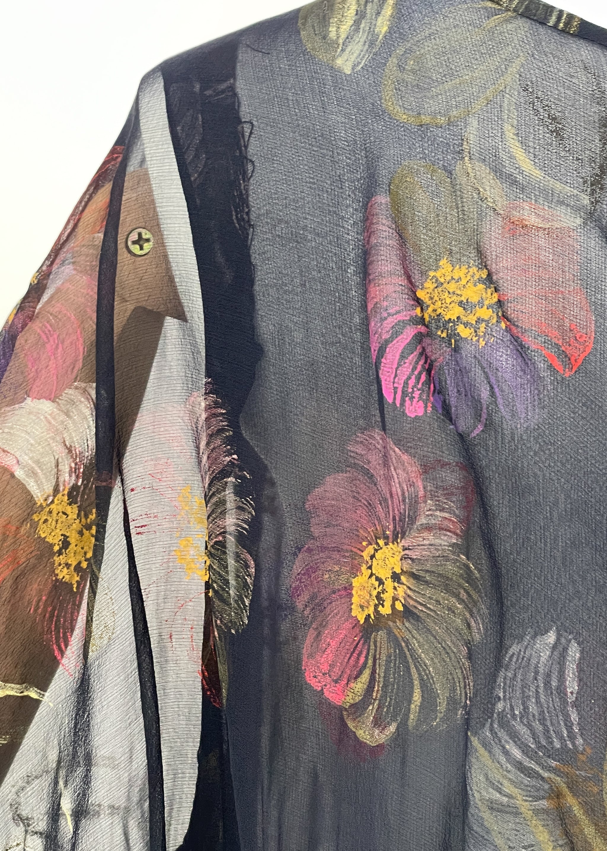 Vintage 1970s Italian Hand Painted Silk Tiered Dress