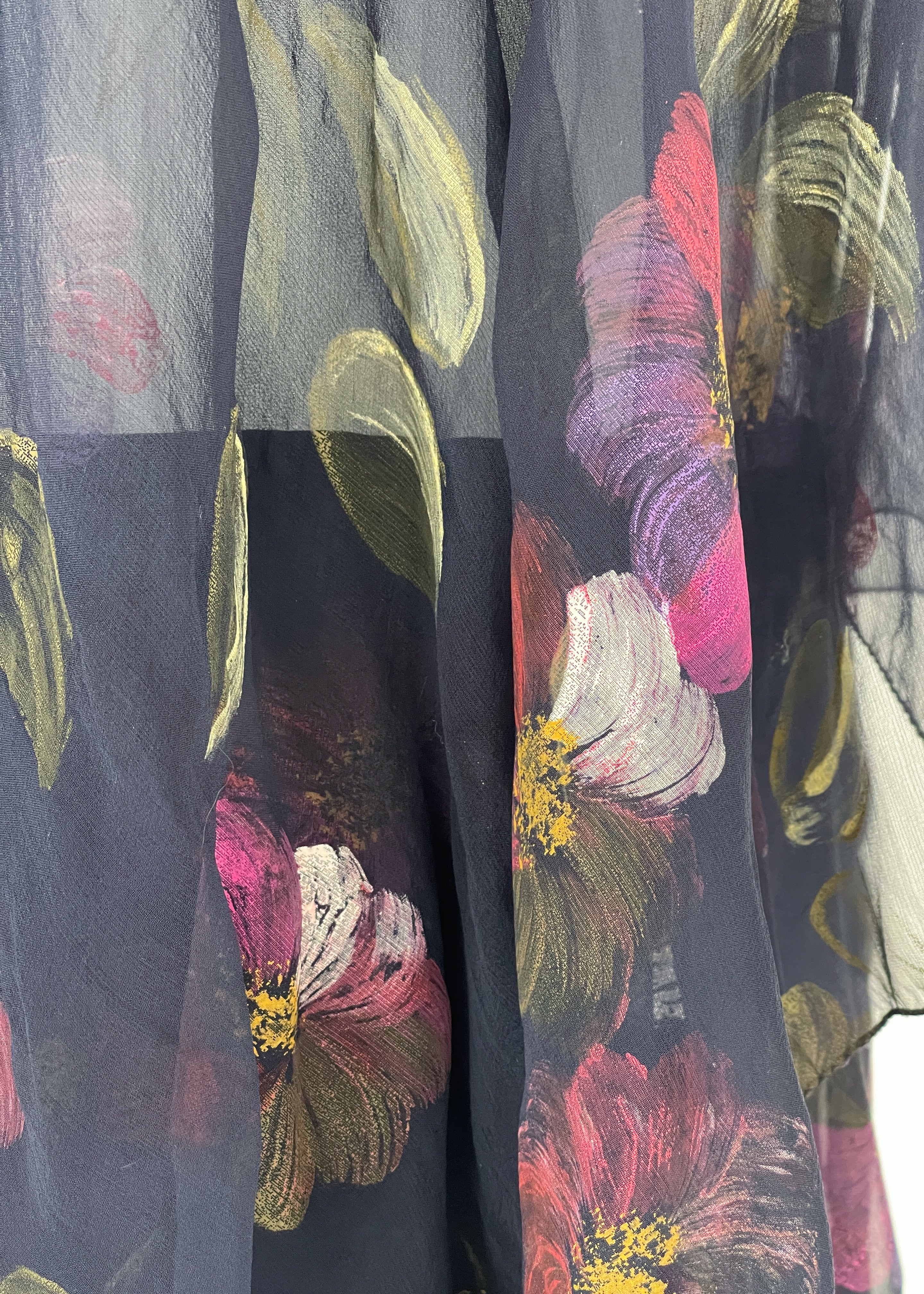 Vintage 1970s Italian Hand Painted Silk Tiered Dress