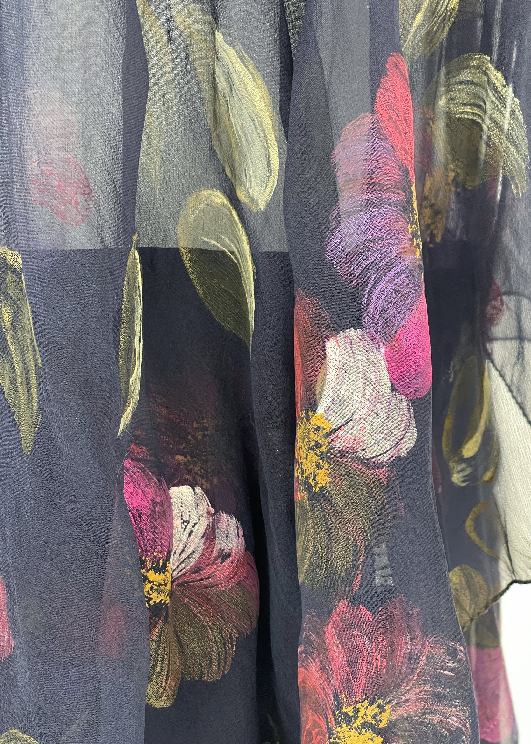 Vintage 1970s Italian Hand Painted Silk Tiered Dress