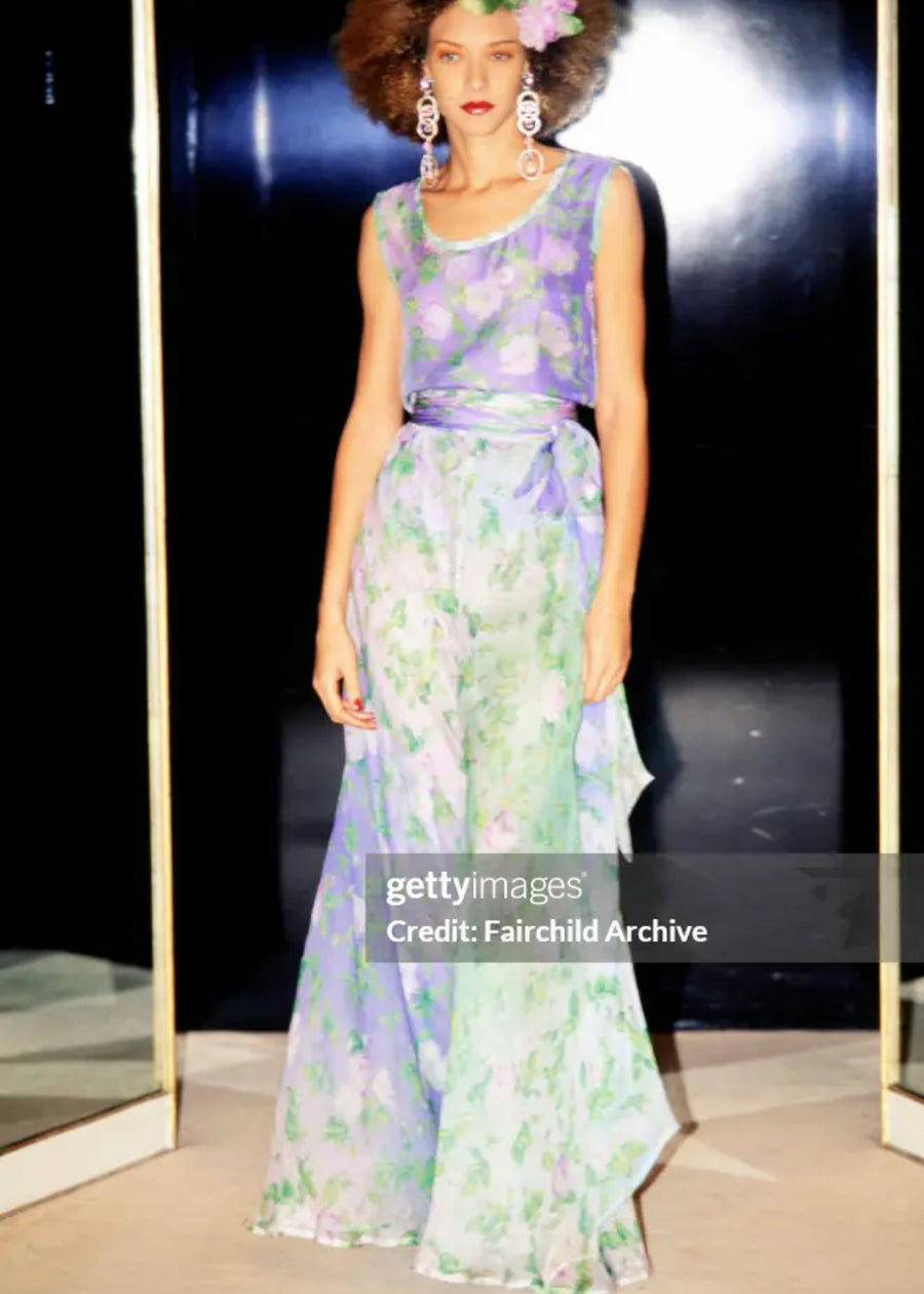 Vintage 1998 YSL Floral Silk Chiffon Pants