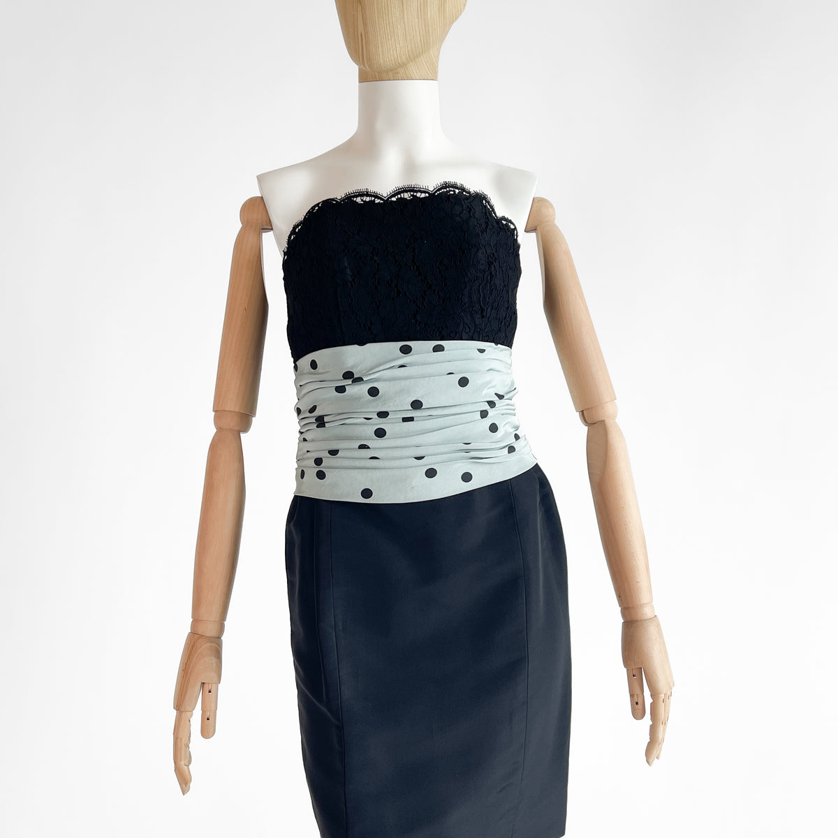 Vintage 1988 Chanel Strapless Dress — Karl Lagerfeld, Polka Dot Cummerbund