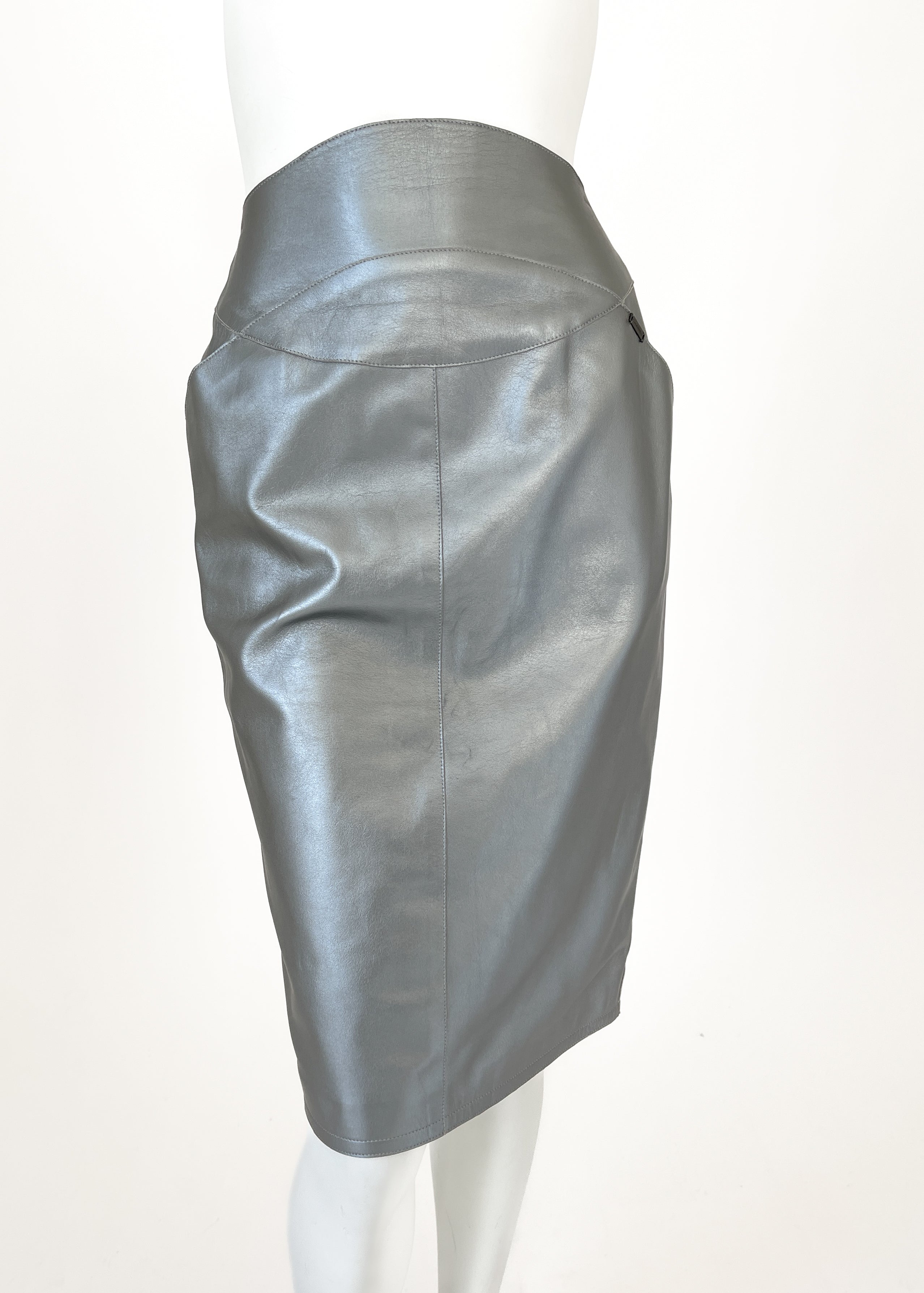Vintage Chanel Silver Leather Skirt Fall 1999