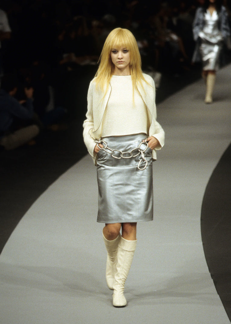 Vintage Chanel Silver Leather Skirt Fall 1999