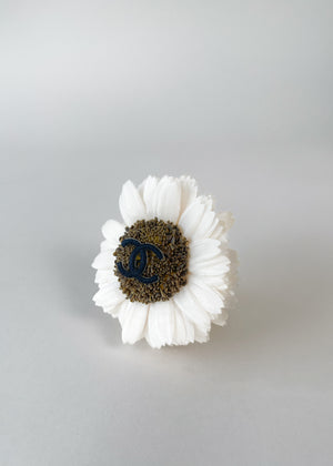 Vintage 1990s Chanel White Sunflower Brooch