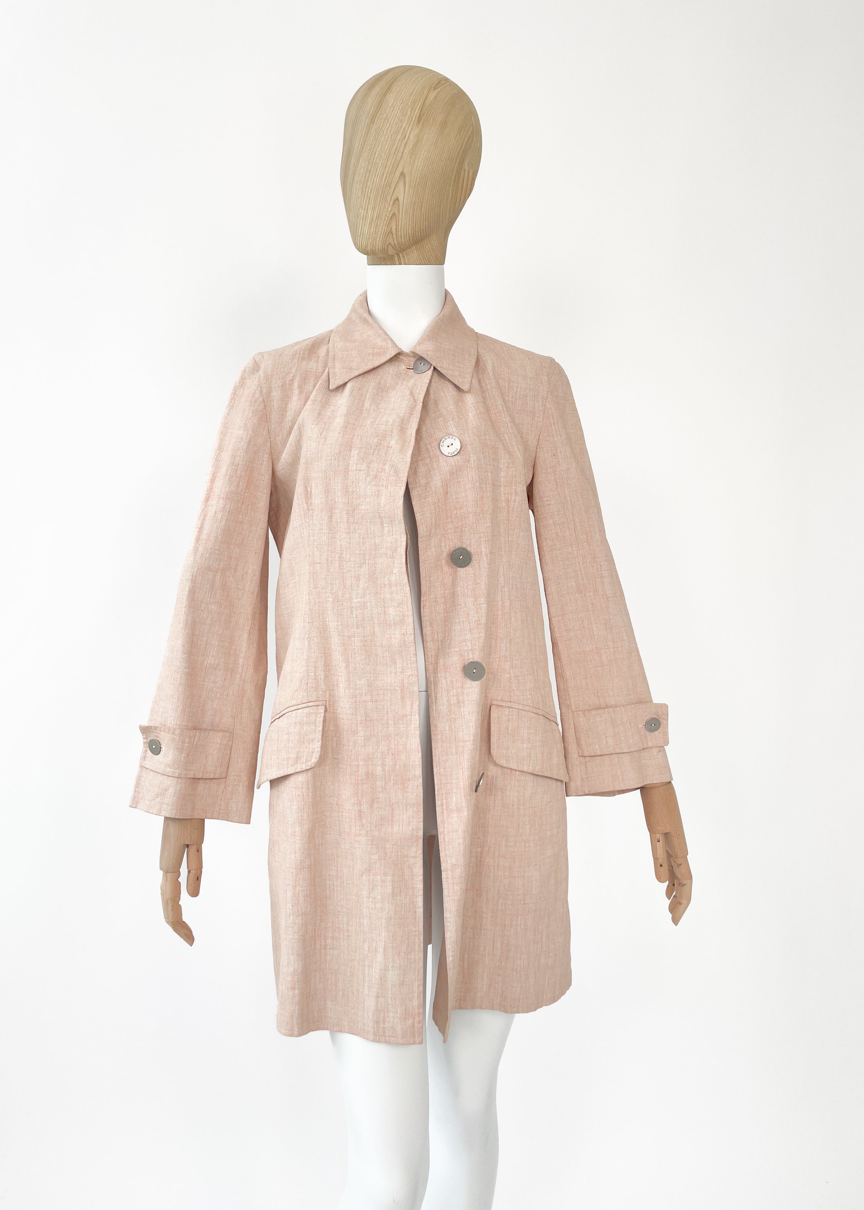 Vintage Late 1990s Chanel Linen Trench Coat