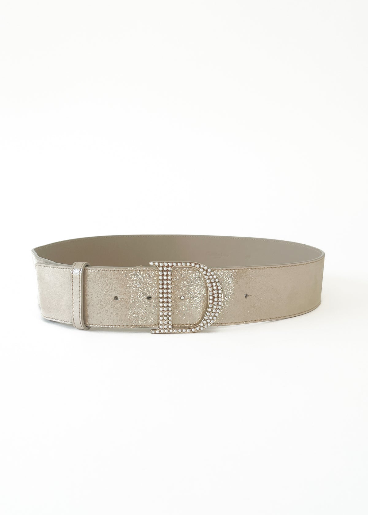 Vintage Christian Dior Pale Pink Shimmer Belt — Pearl D Logo  display picture 2