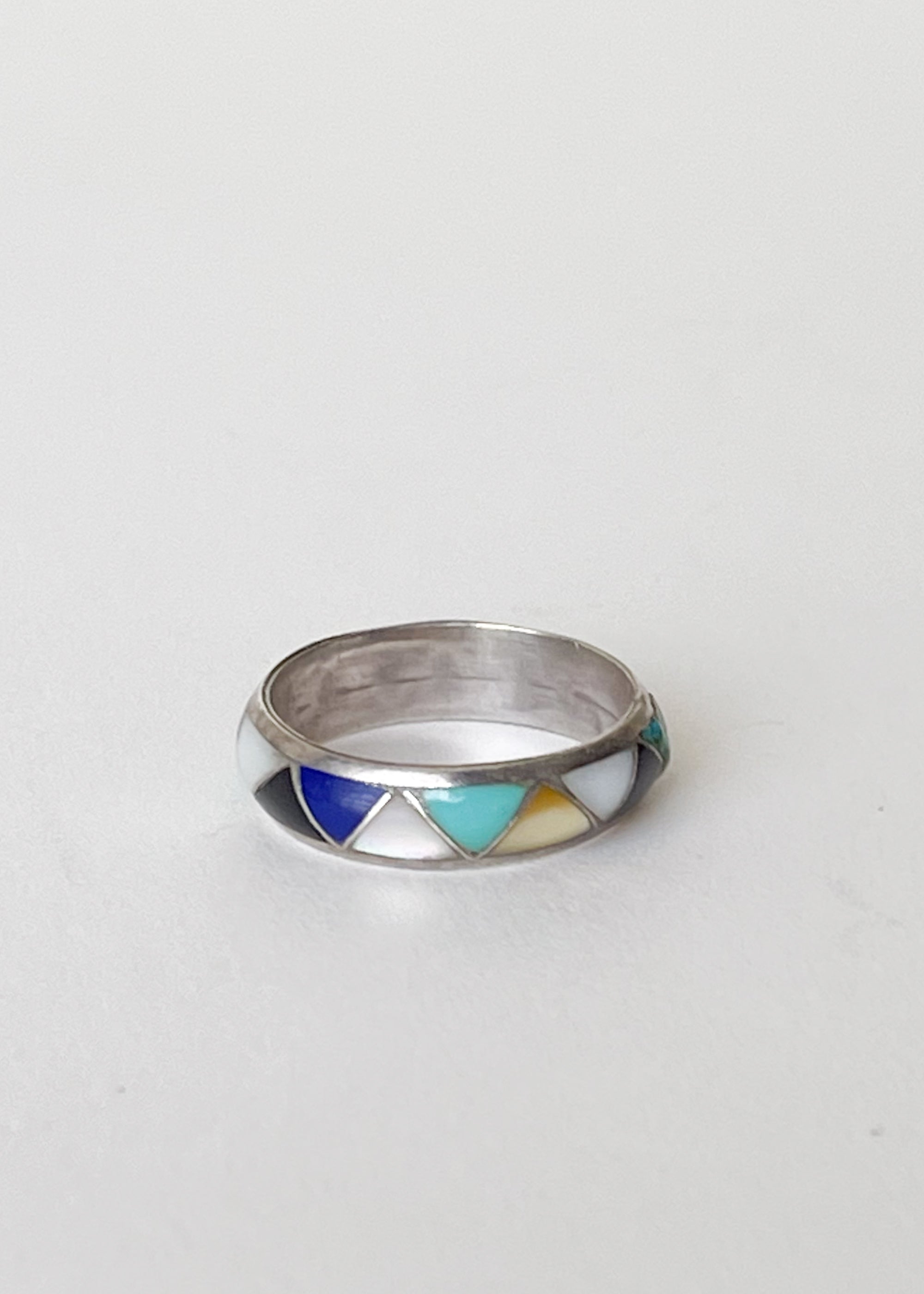 Vintage Inlaid Multi-Stone Silver Band