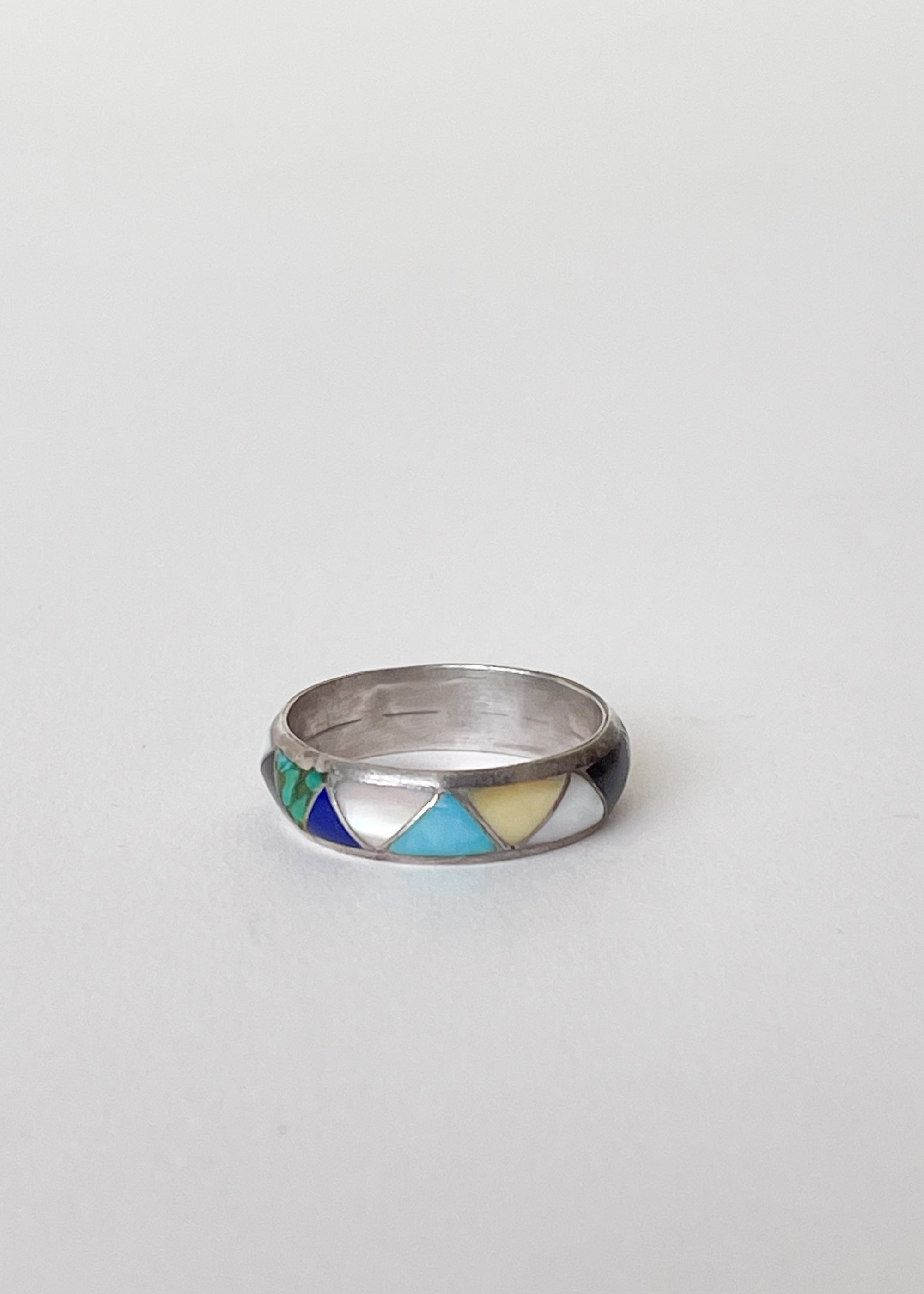 Vintage Inlaid Multi-Stone Silver Band
