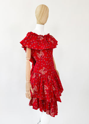 Vintage 1980s Zandra Rhodes Silk Stenciled Dress