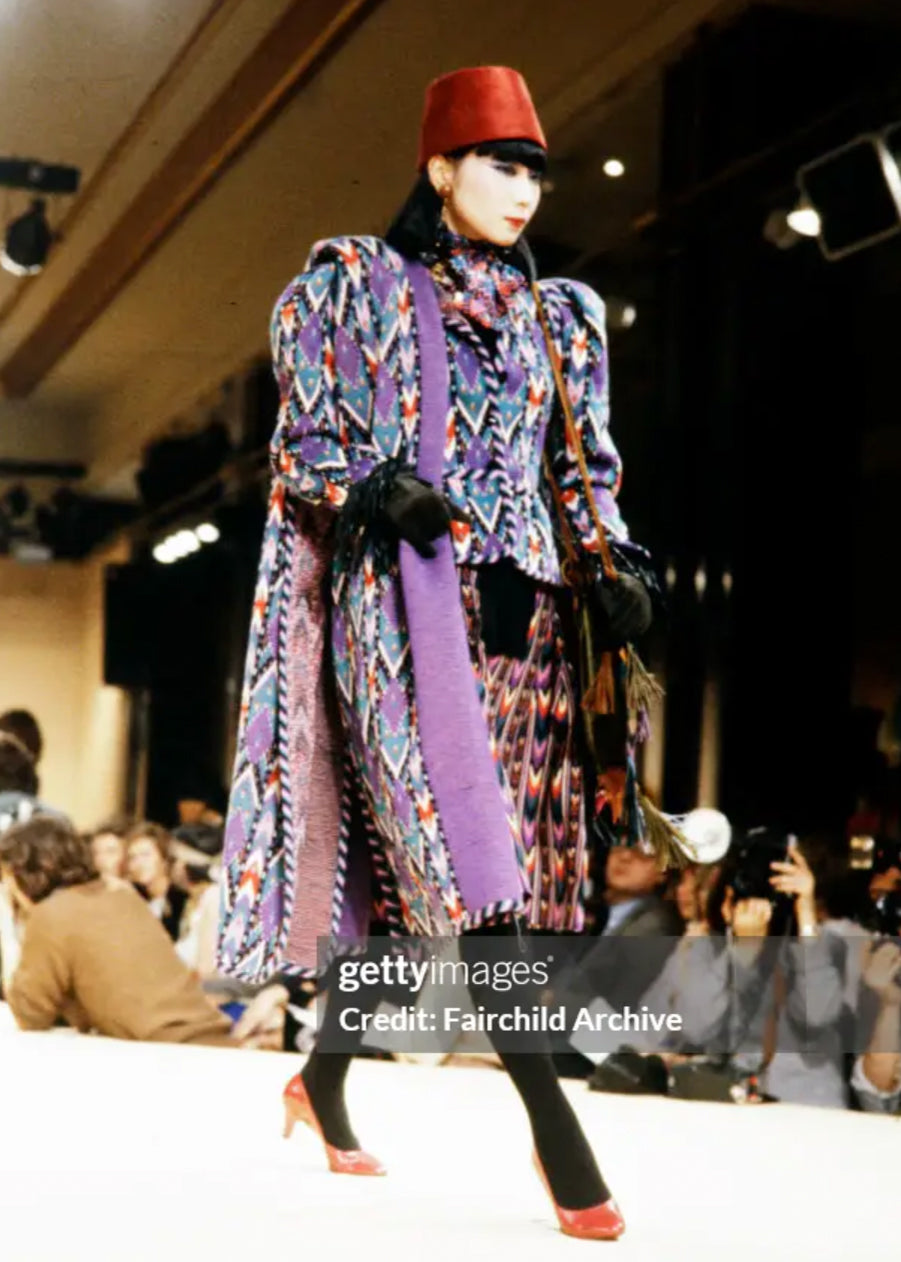 YSL Ikat Print Ensemble — Fall 1980, Jacket-Top & Maxi Skirt