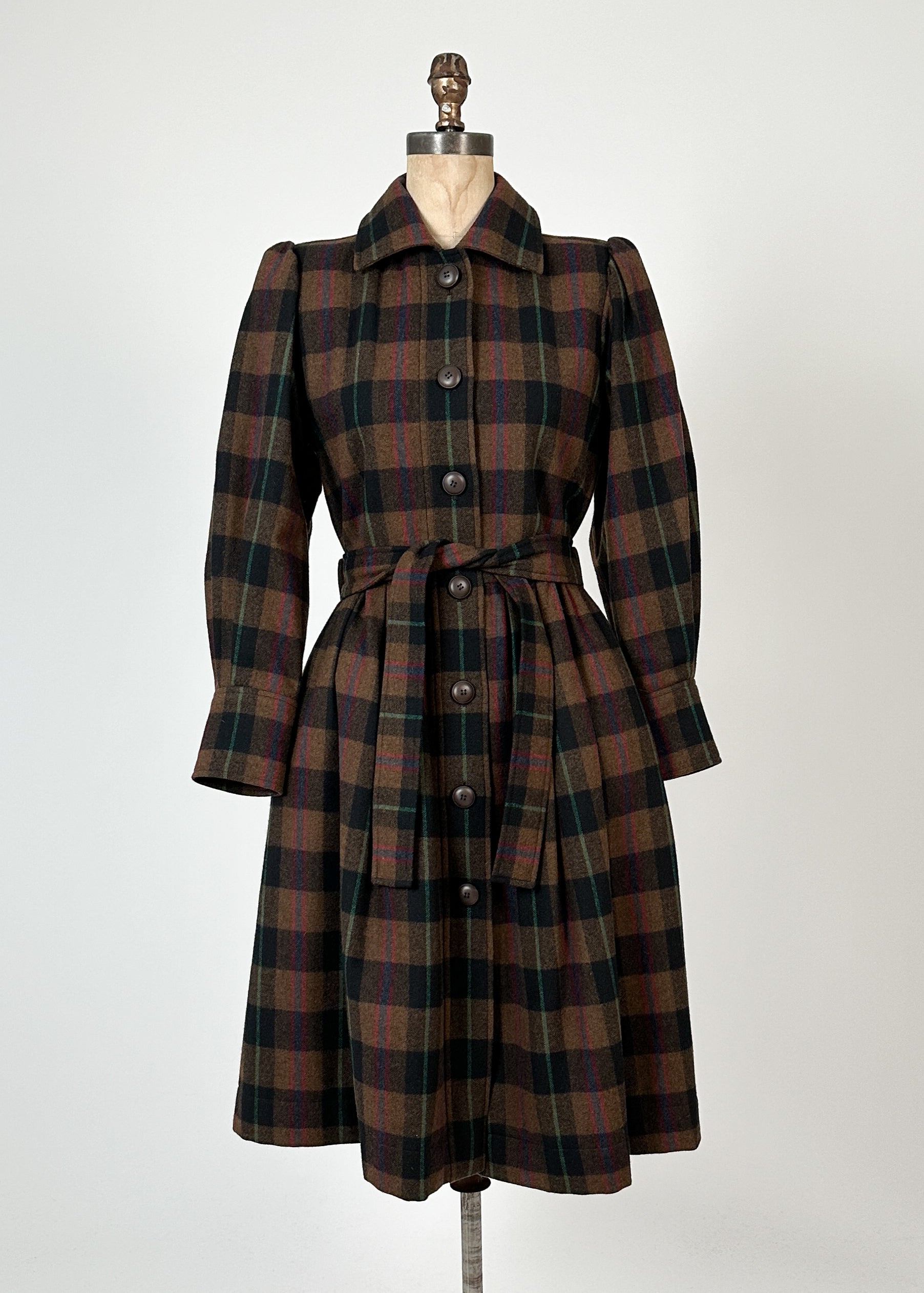 Vintage Yves Saint Laurent Plaid Wool Coat F/W 1980s
