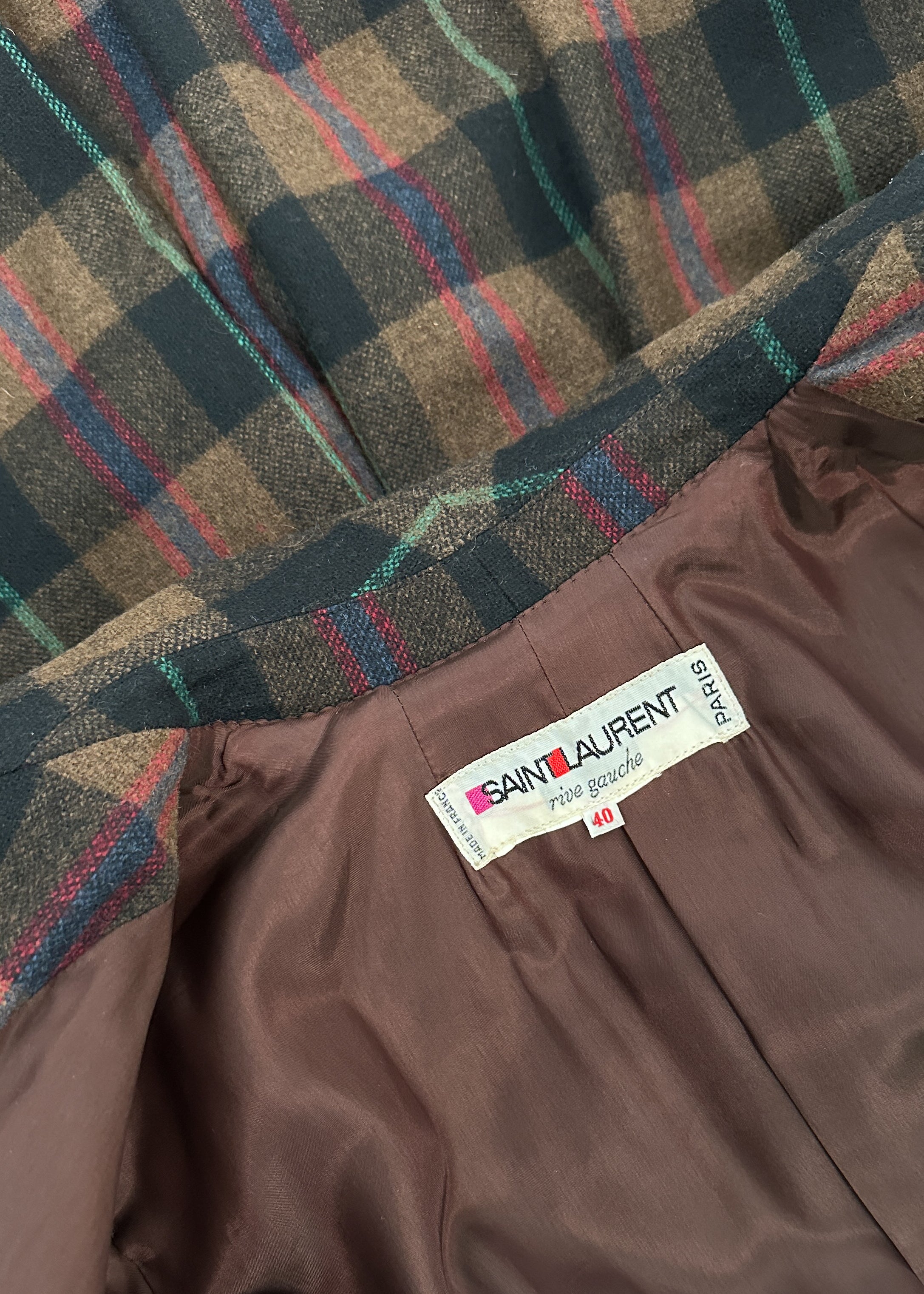 Vintage Yves Saint Laurent Plaid Wool Coat F/W 1980s