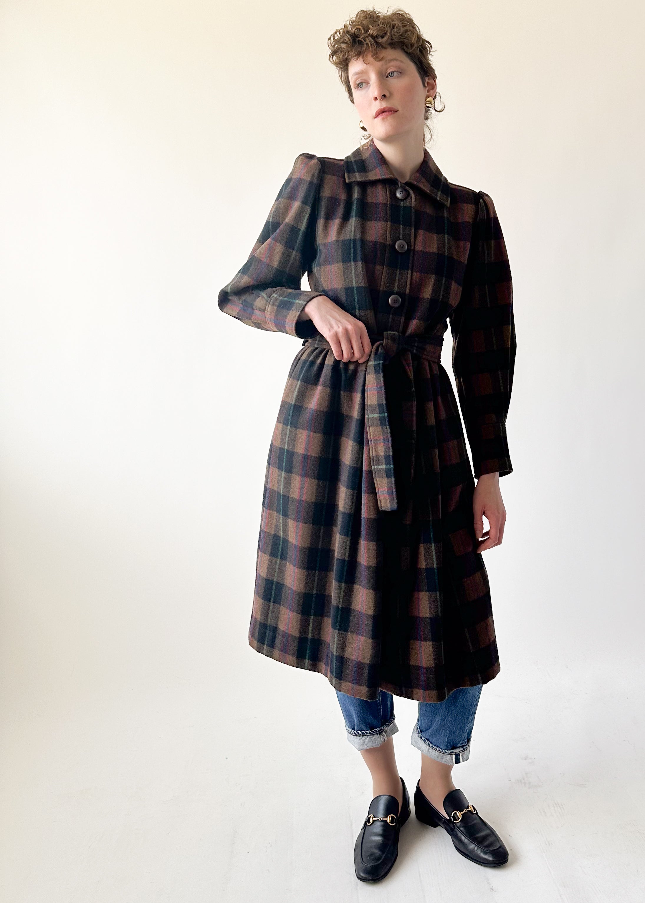 Vintage Yves Saint Laurent Plaid Wool Coat F/W 1980s
