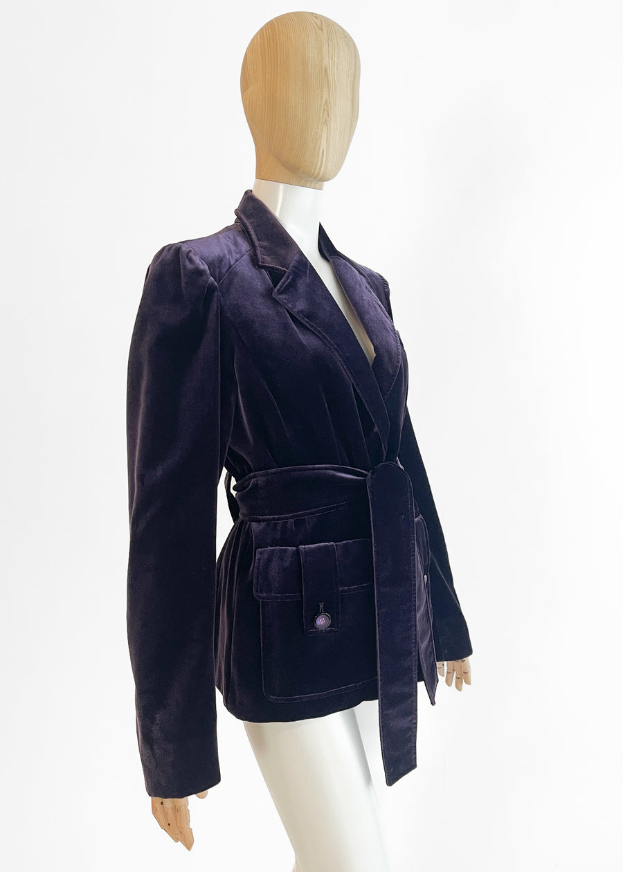 Yves Saint Laurent Laurent Purple Velvet Belted Jacket