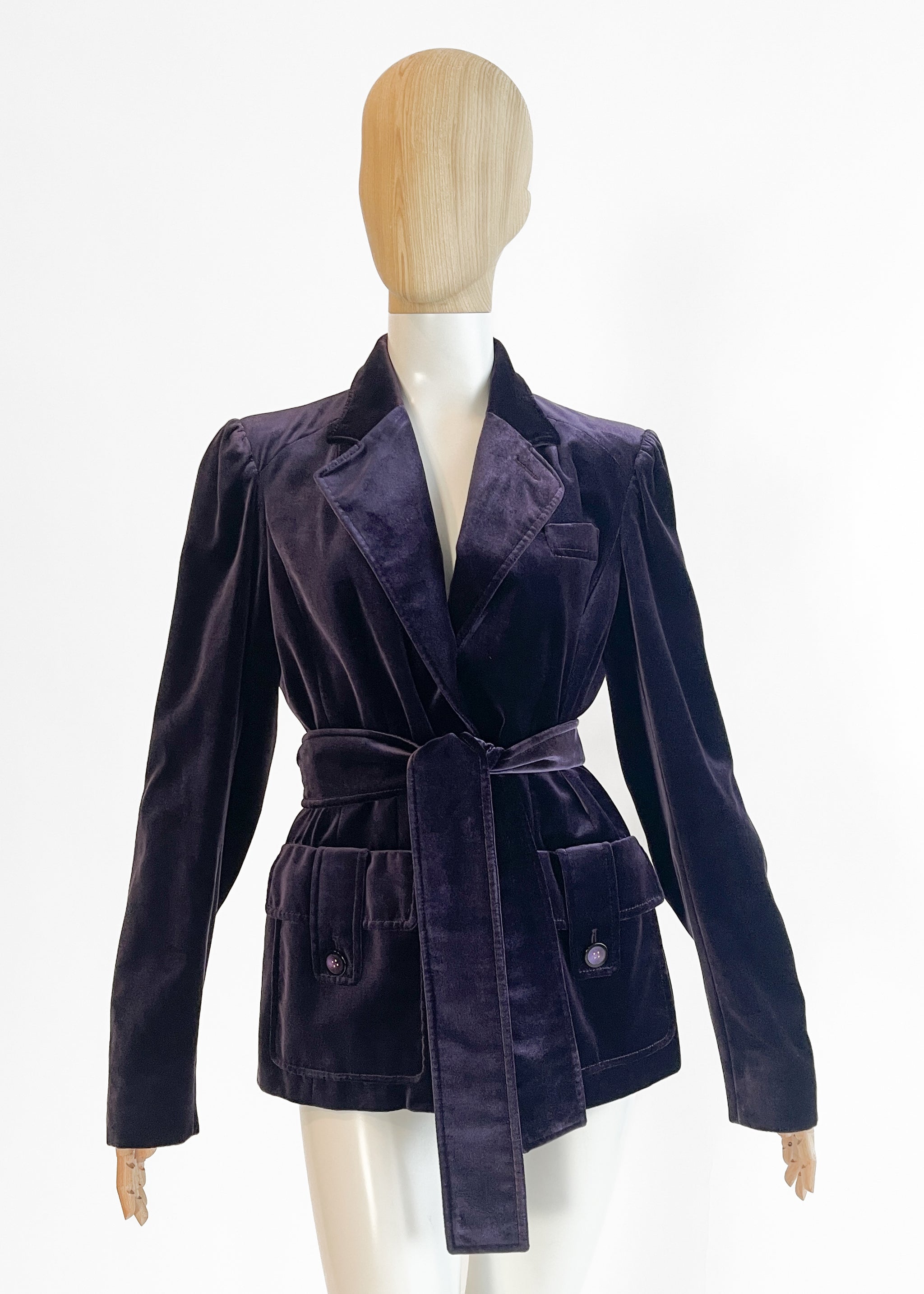 Yves Saint Laurent Laurent Purple Velvet Belted Jacket
