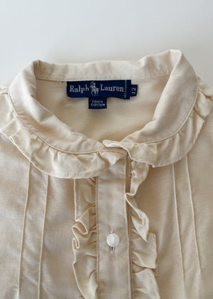 Vintage 1980s Ralph Lauren Ruffle Neck Cotton Blouse