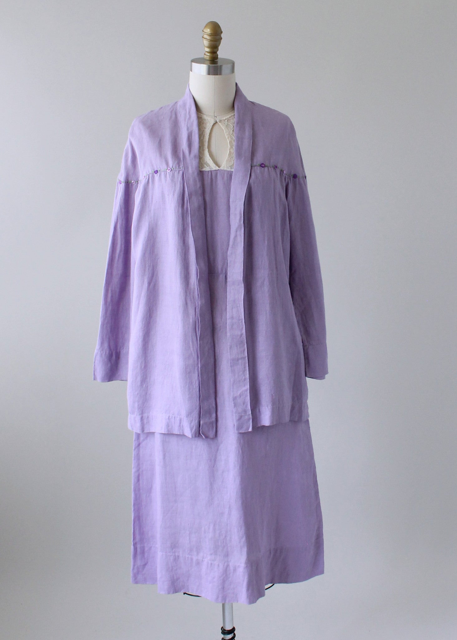 Vintage 1930s Lavender Linen and Lace Dress and Jacket