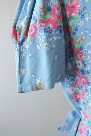Vintage 1940s Blue Floral Gown with Matching Robe