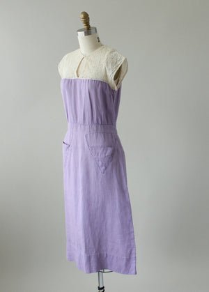 Vintage 1930s Lavender Linen and Lace Dress and Jacket