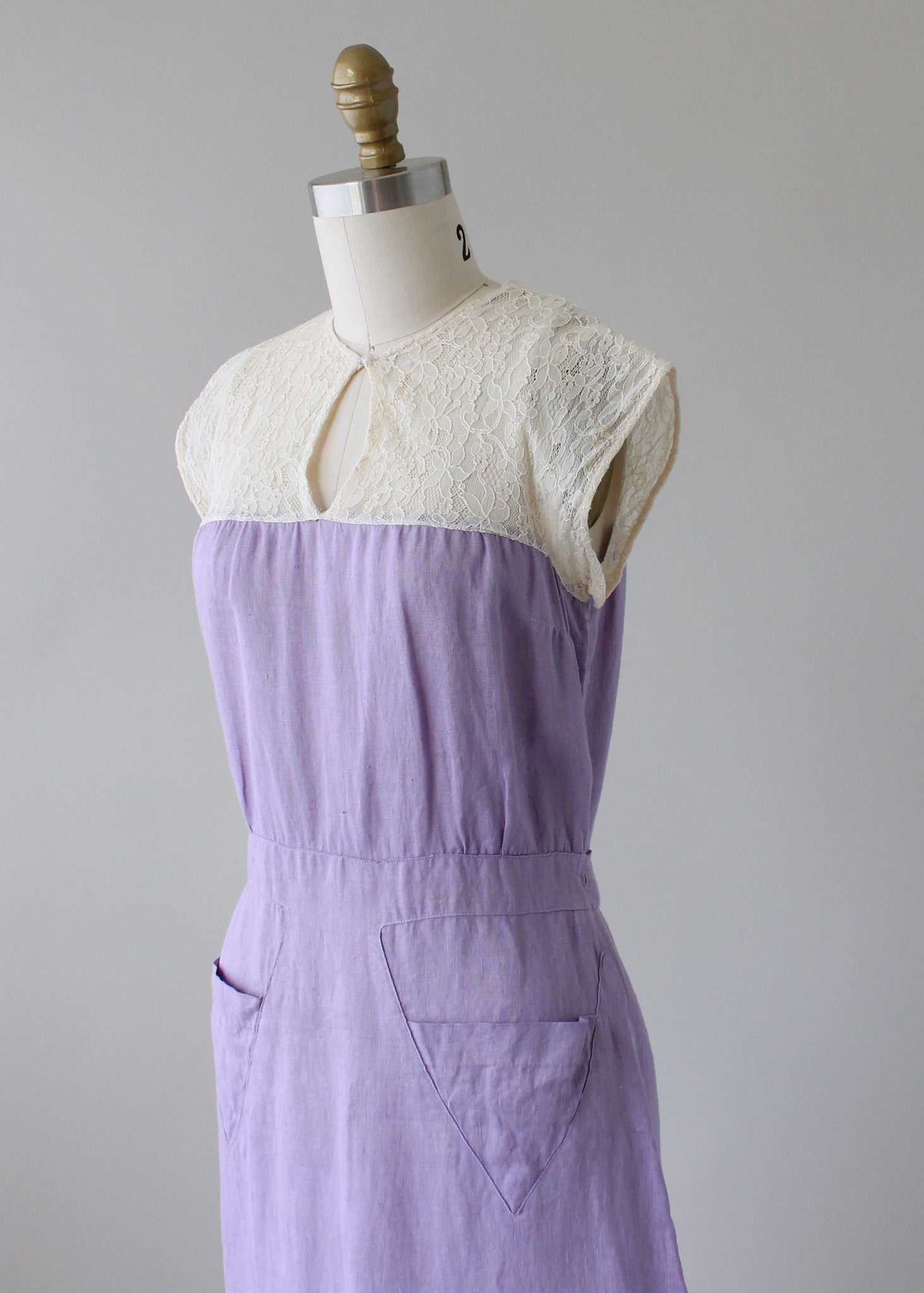 Vintage 1930s Lavender Linen and Lace Dress and Jacket