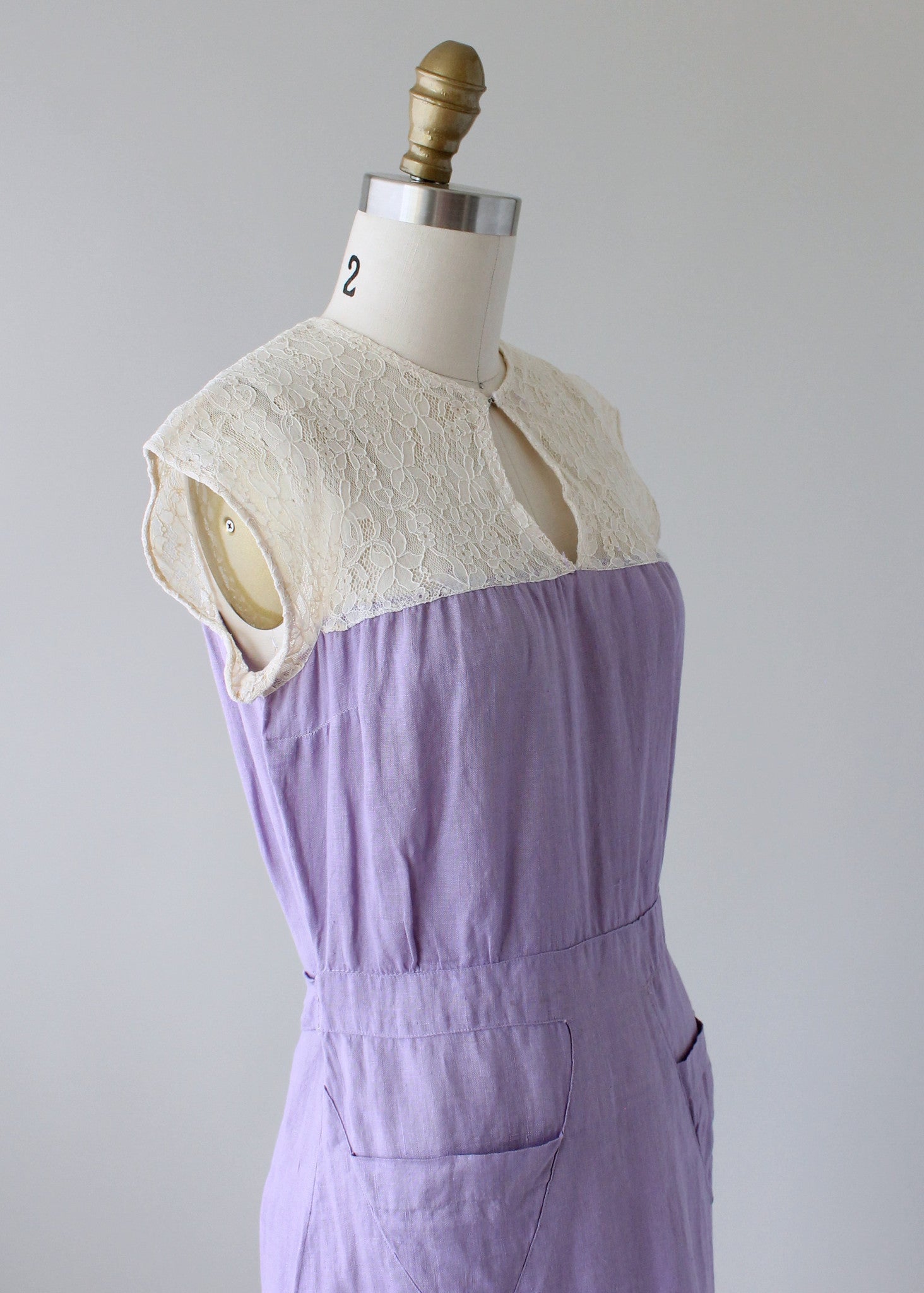 Vintage 1930s Lavender Linen and Lace Dress and Jacket