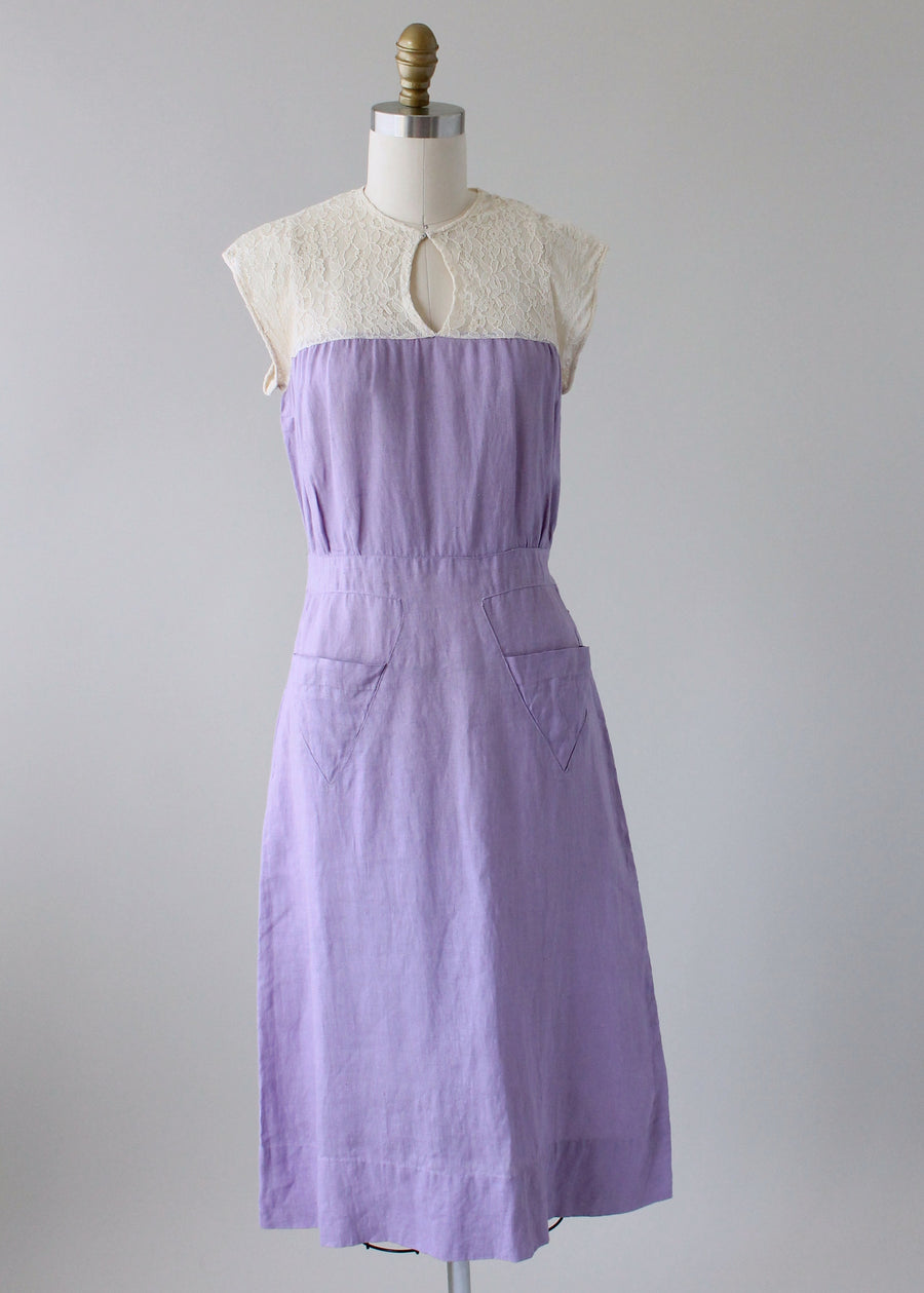 Vintage 1930s Lavender Linen and Lace Dress and Jacket