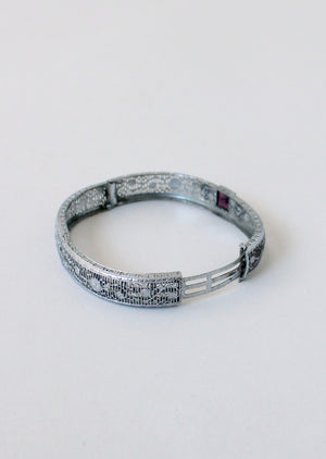 Vintage 1920s Silver and Purple Glass Filigree Bracelet