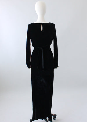 Vintage 1930s Art Deco Black Velvet and Rhinestone Evening Dress