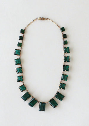 Vintage 1930s Art Deco Green Glass Choker Necklace
