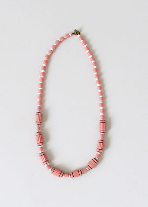Vintage 1930s Pink and White Glass Beaded Necklace