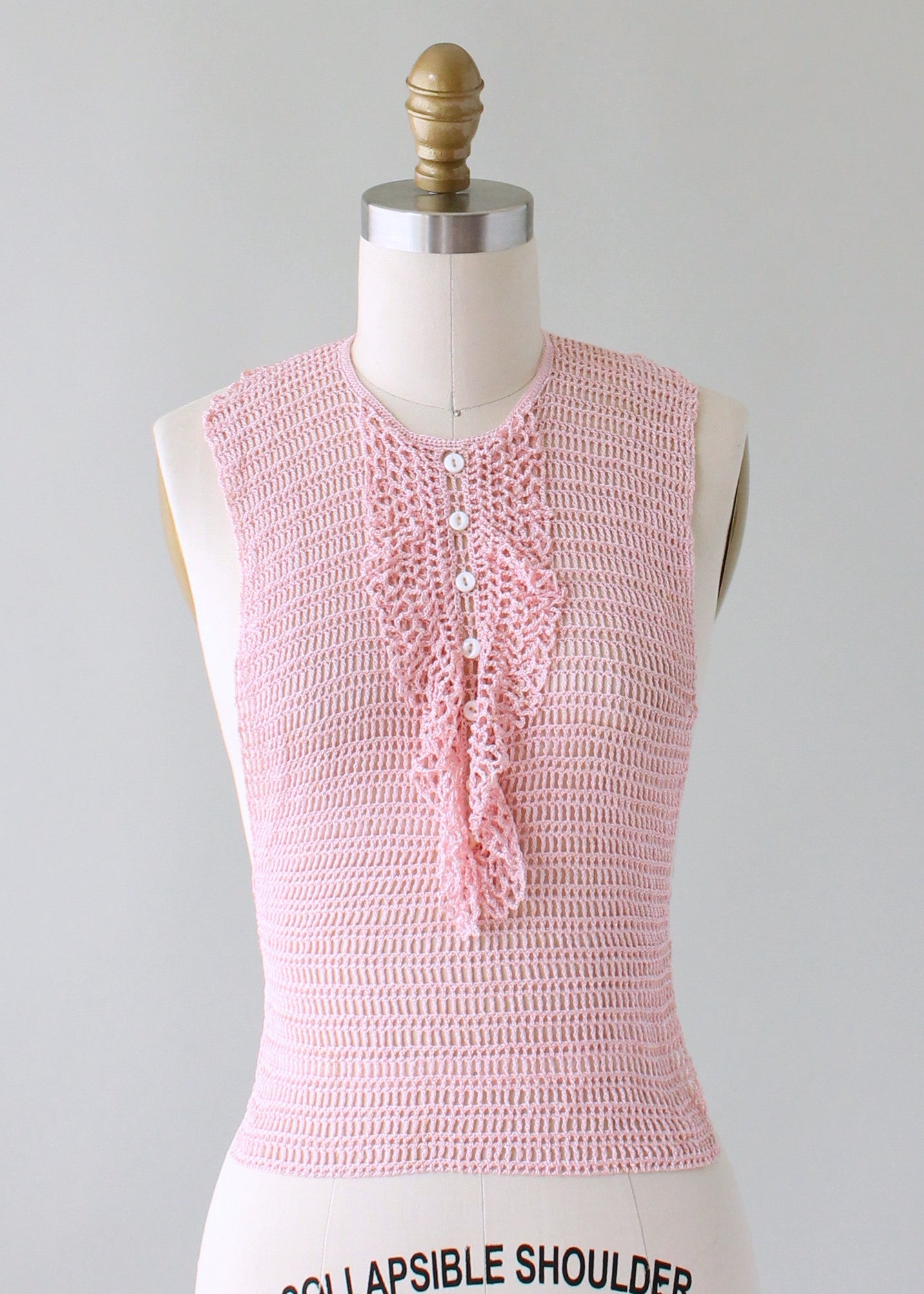 Vintage 1930s Pink Sweater Knit Ruffled Dickie