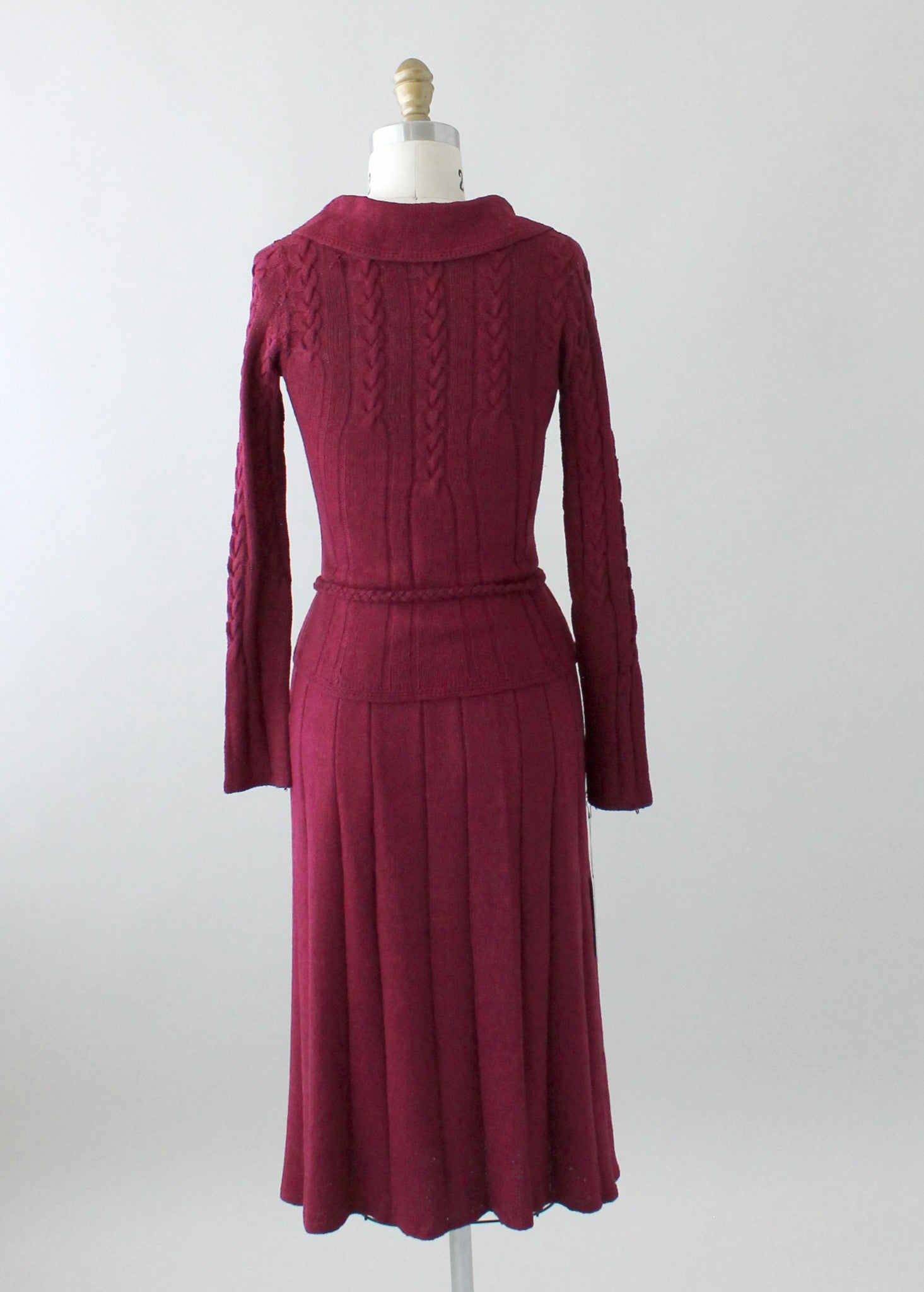 Vintage 1930s Plum Knit Sweater and Skirt Dress Set