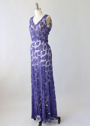 Vintage 1930s Purple Lace Evening Dress