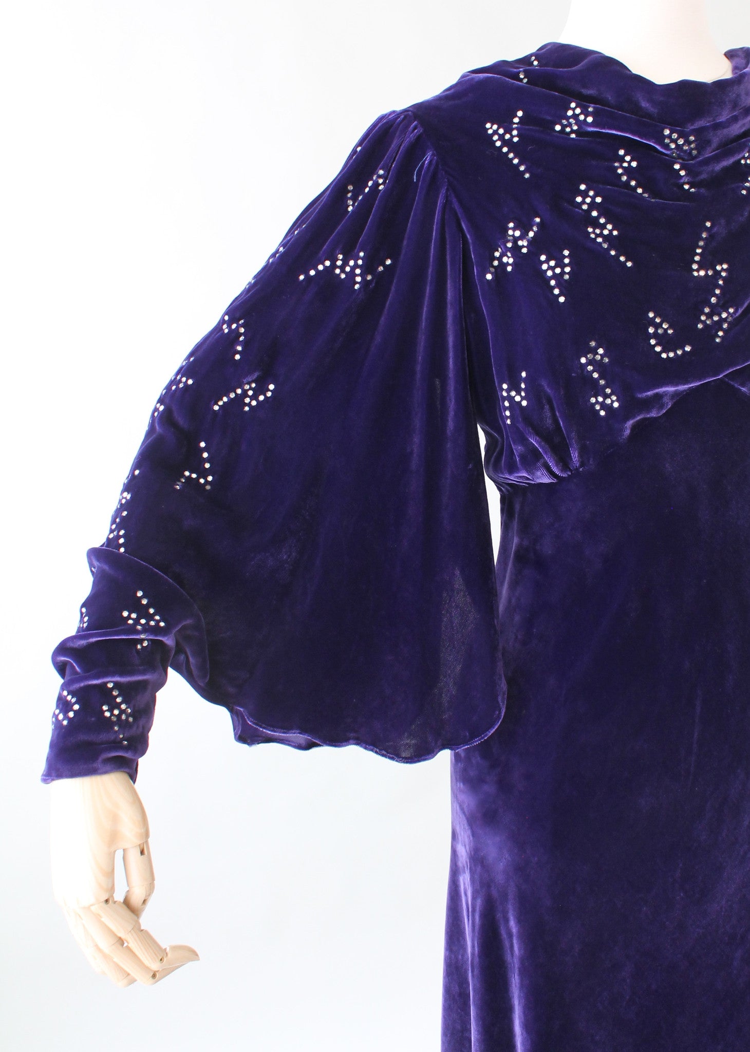 Vintage 1930s Purple Velvet Evening Gown with Rhinestones