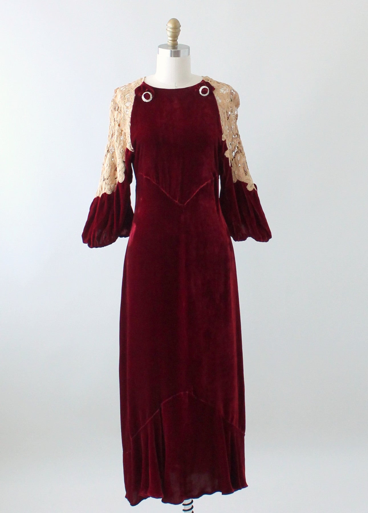 Vintage 1930s Red Velvet and Lace Evening Dress