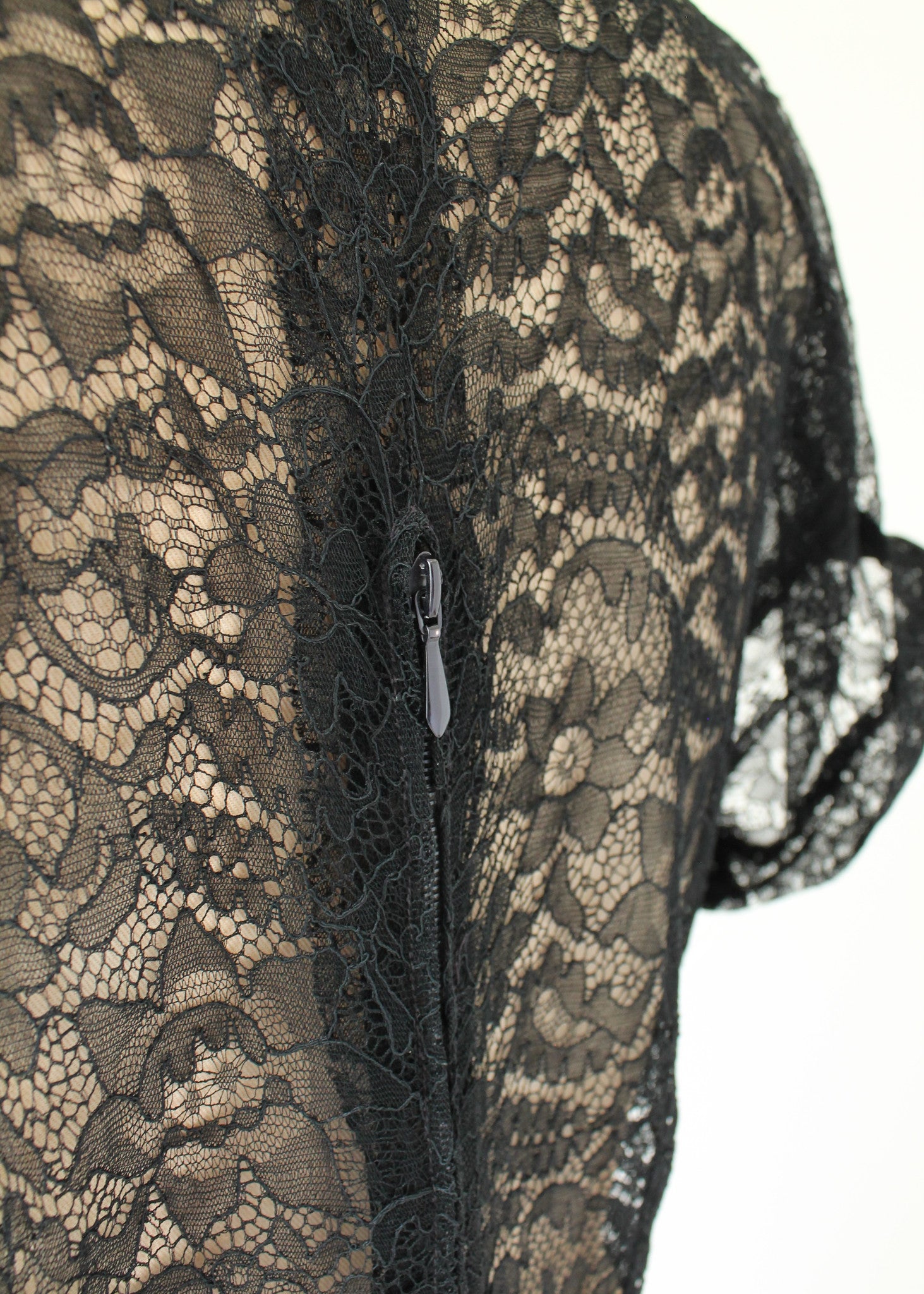 Vintage 1940s Plunging Neckline Black Lace Dress