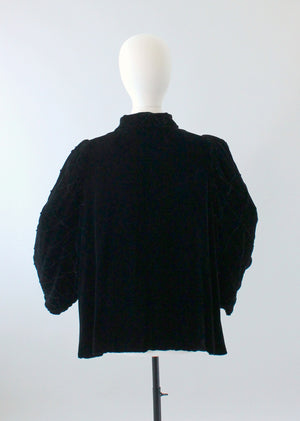 Vintage 1940s Black Velvet Decorative Sleeve Swing Coat