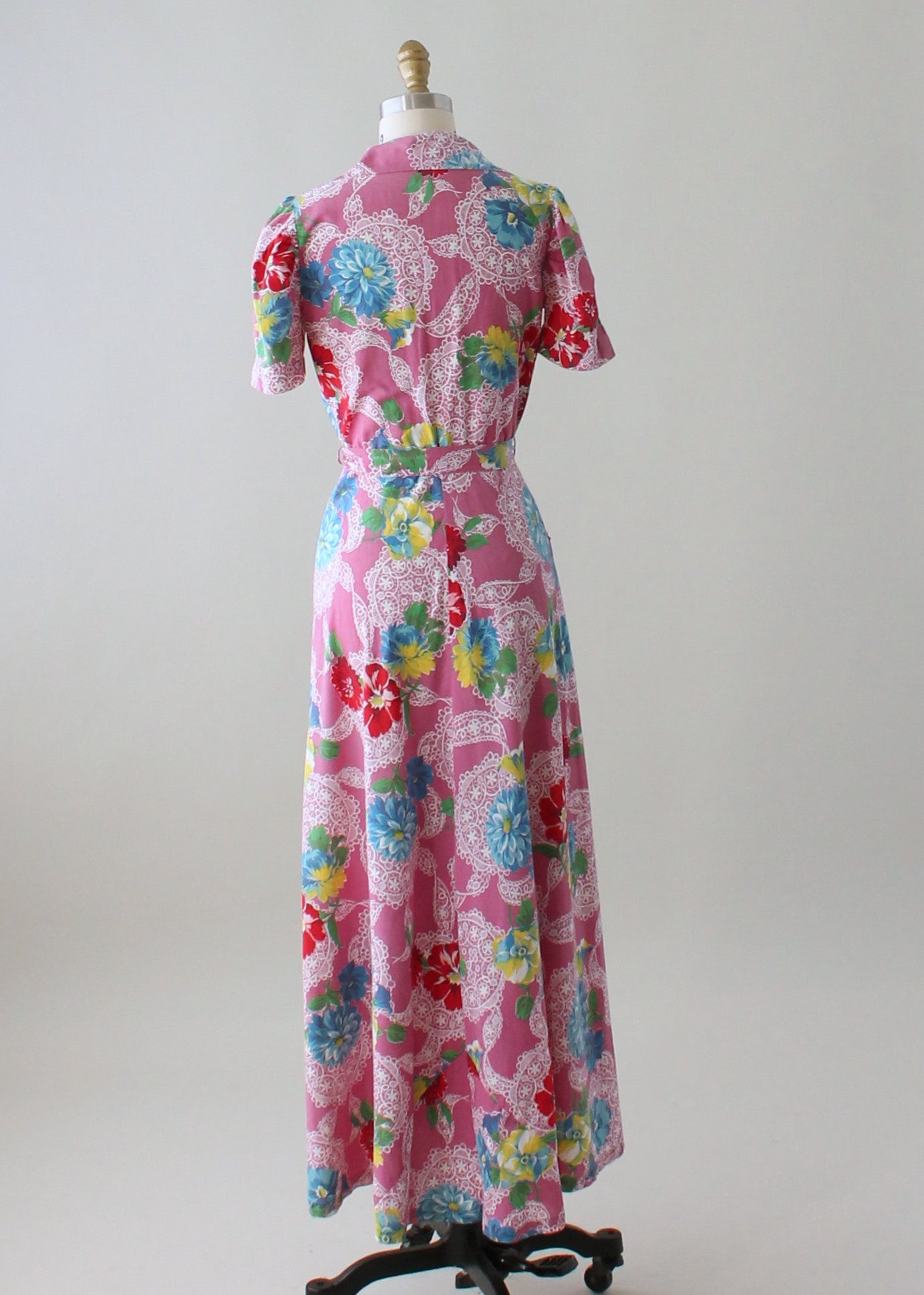 Vintage 1940s Floral Cotton Zip Front Robe Dress
