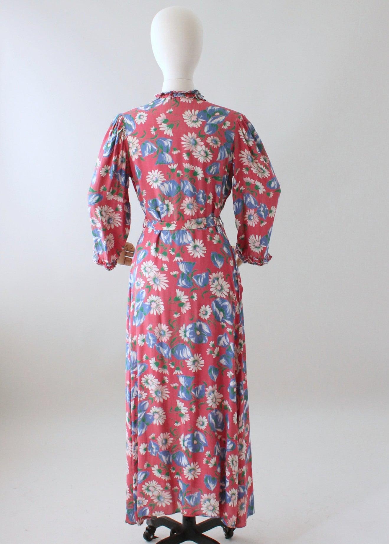 Vintage 1940s Pink Floral Rayon Dressing Gown or Maxi Dress
