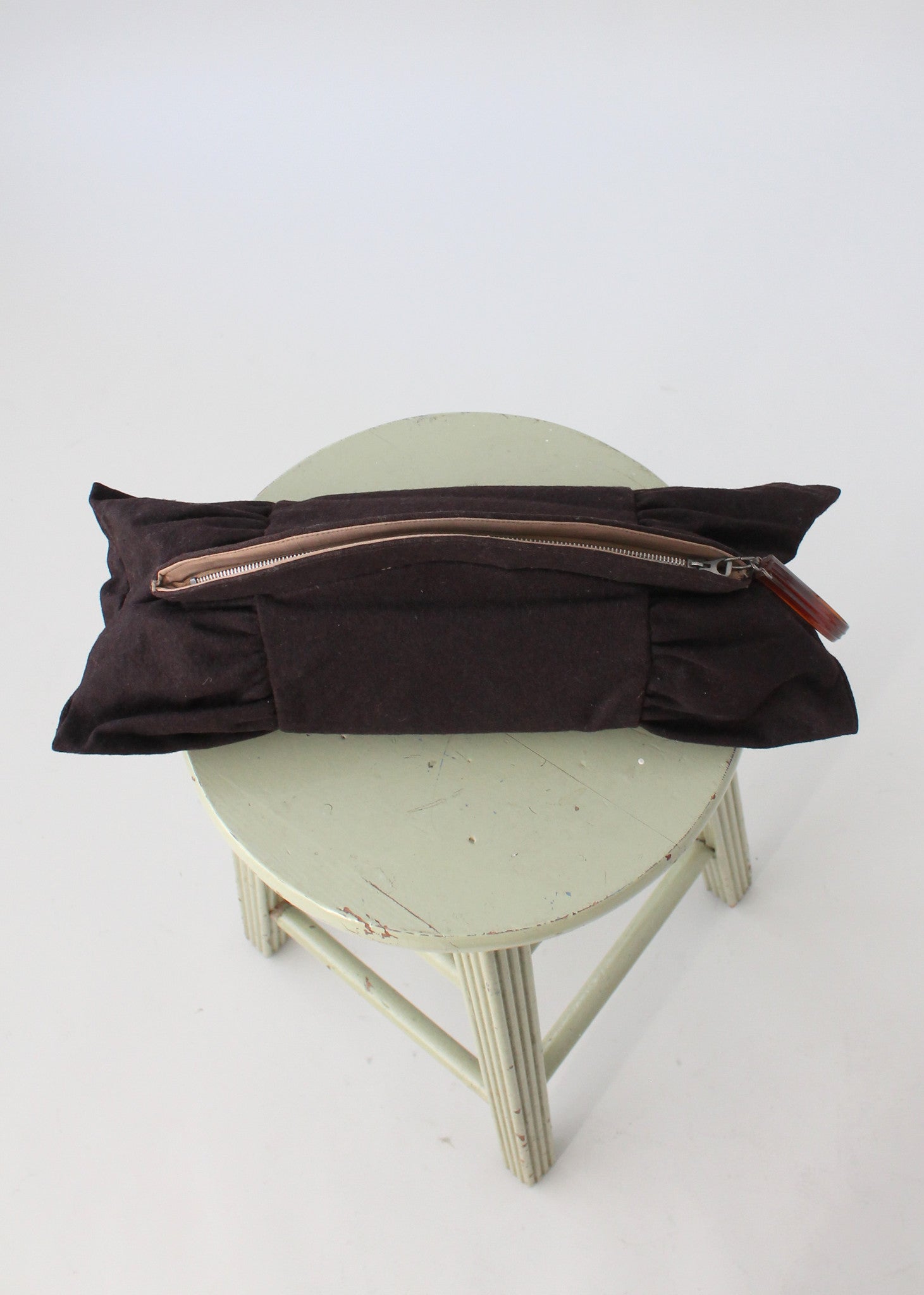 Vintage 1940s Large Brown Wood Clutch with Plastic Holder