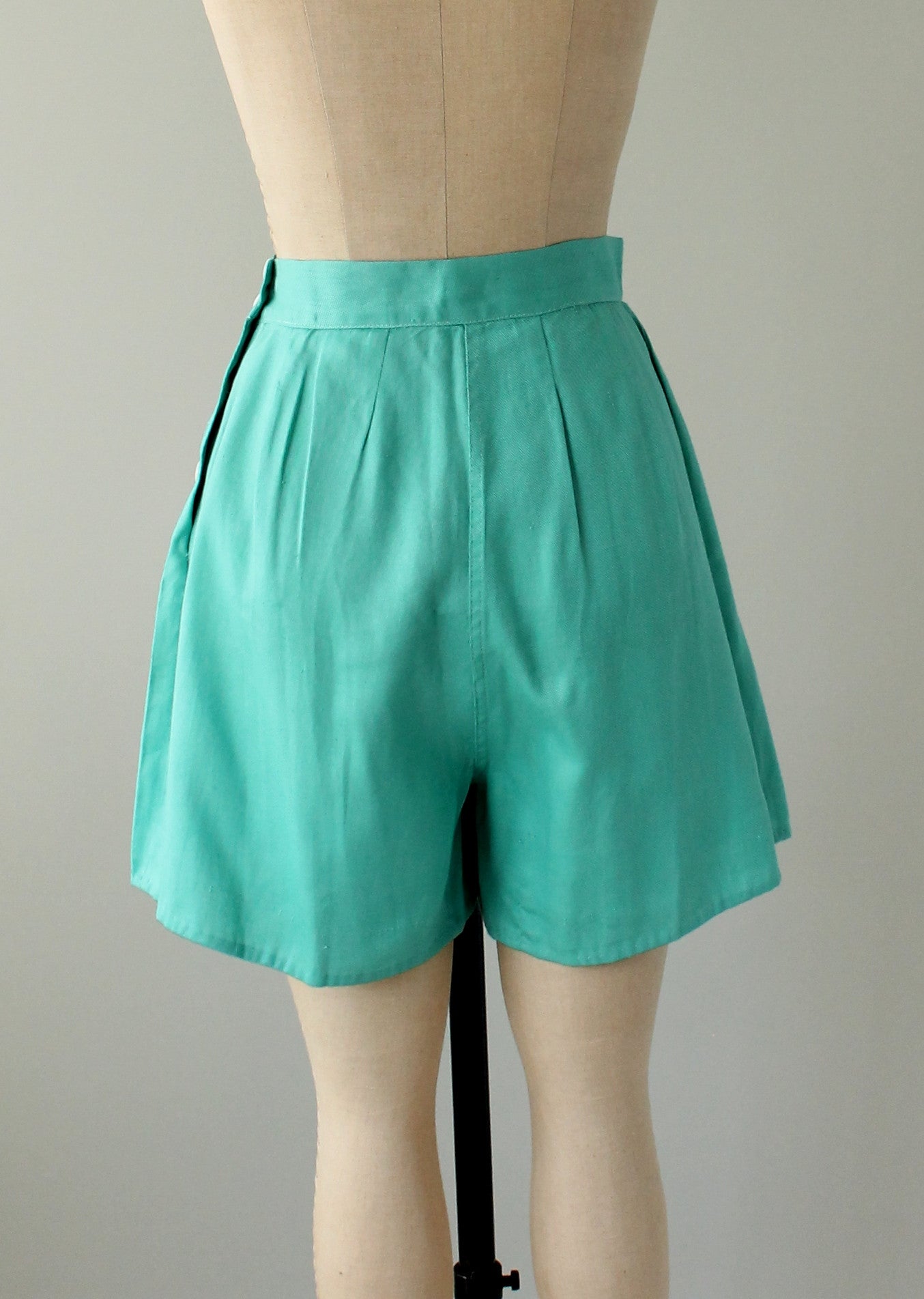 Vintage 1940s Teal Cotton Side Button Shorts