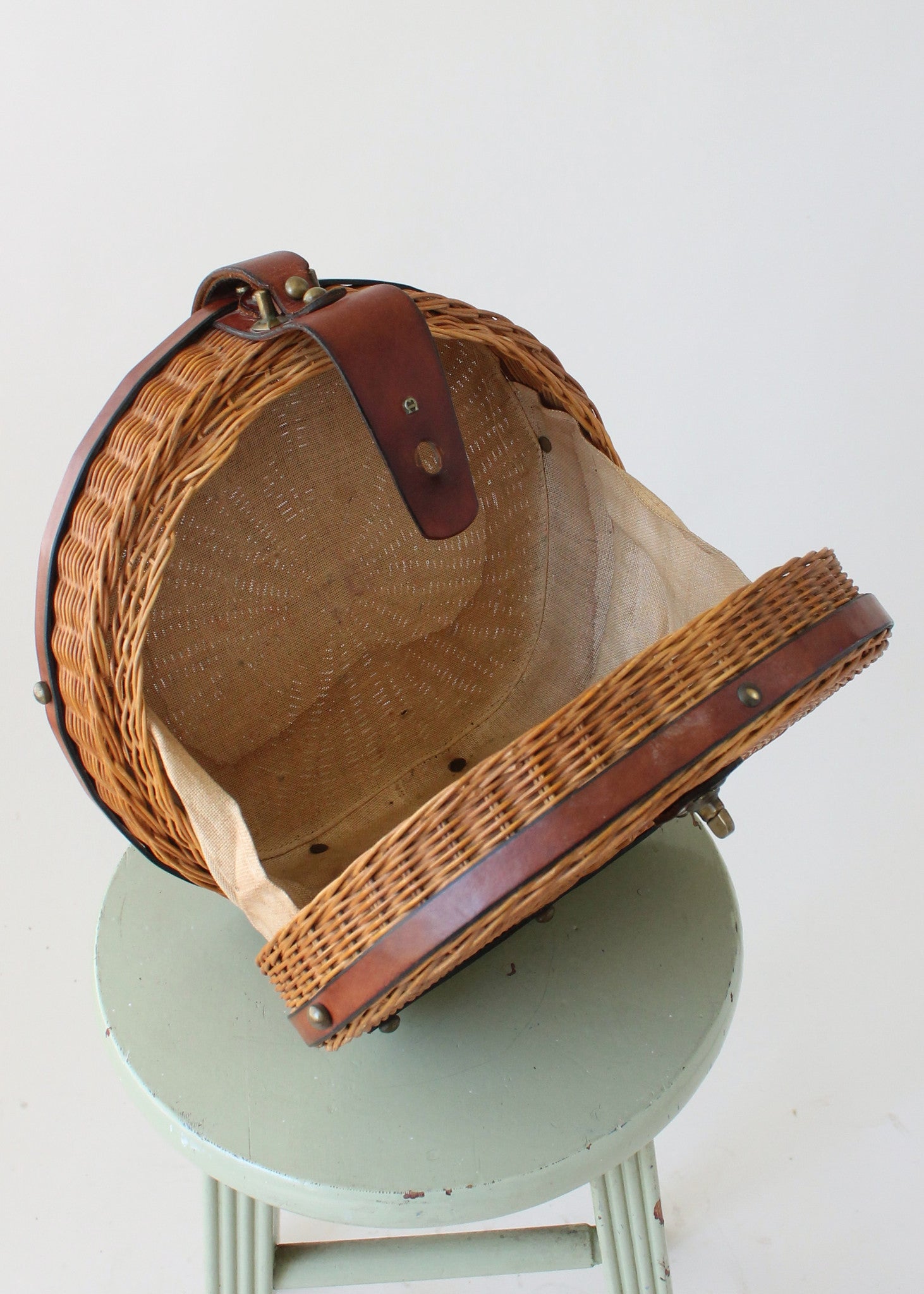 Vintage 1960s Aigner Large Round Wicker Purse