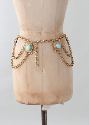 Vintage 1960s Glass and Gold Chain Glamour Belt