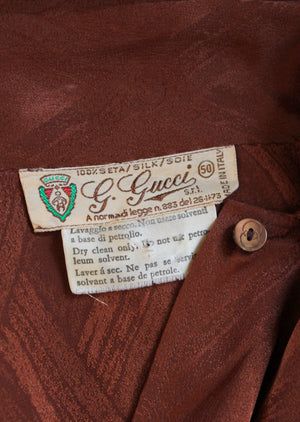 Vintage 1970s Gucci Brown Silk Logo Blouse
